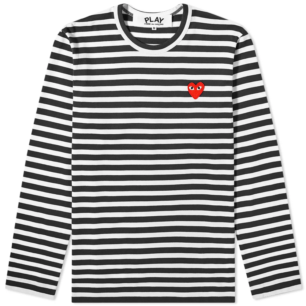 T-SHIRT A MANCHES LONGUE COMME DES GARCONS PLAY - RAYURES ( RED HEART )