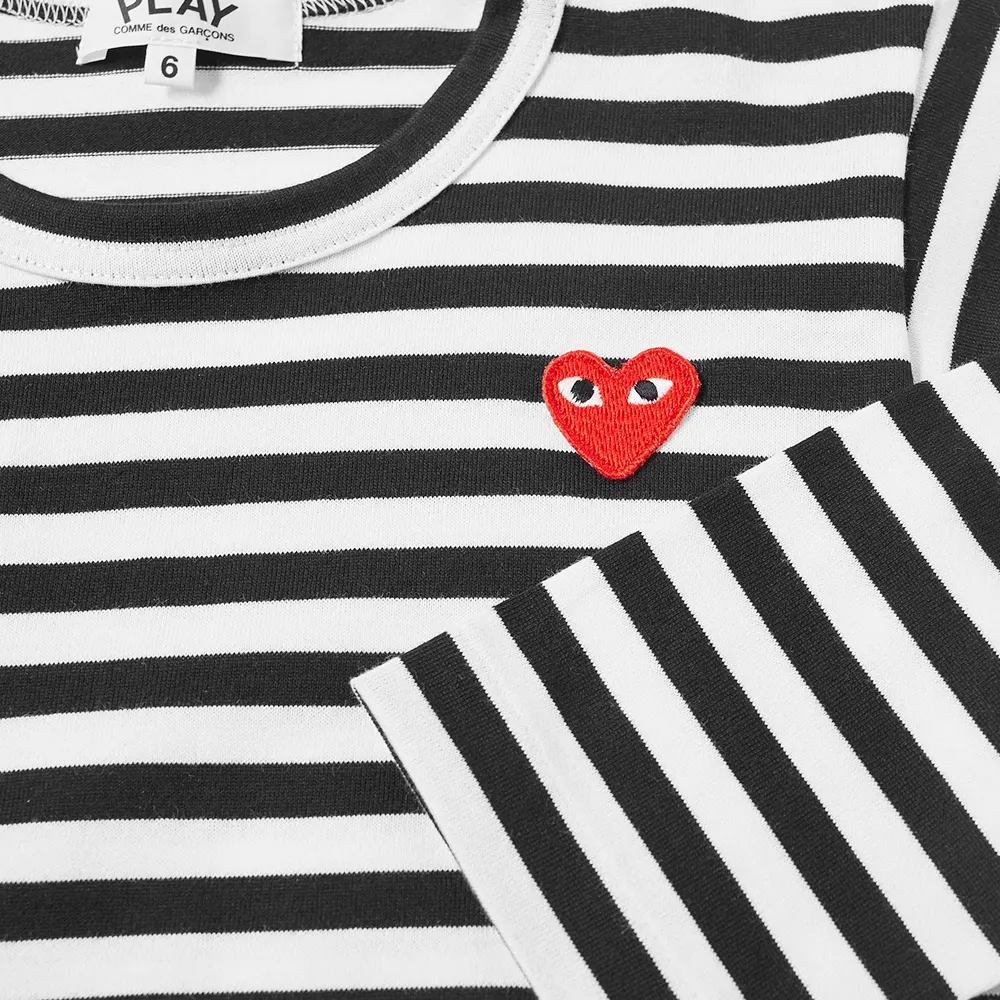 T-SHIRT A MANCHES LONGUE COMME DES GARCONS PLAY - RAYURES ( RED HEART )