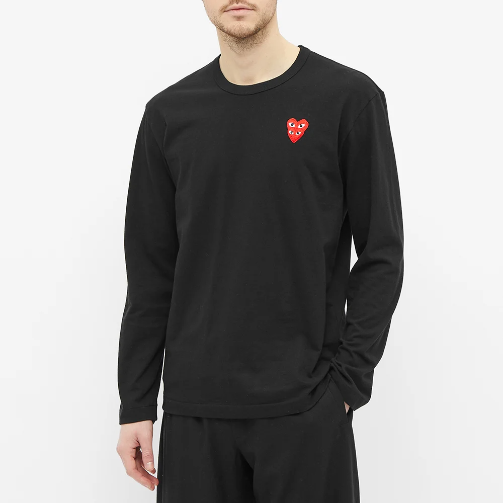 T-SHIRT A MANCHES LONGUE COMME DES GARCONS PLAY - NOIR ( OVERLAPPING HEART )