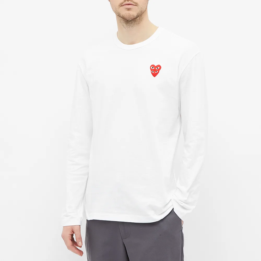 T-SHIRT A MANCHES LONGUE COMME DES GARCONS PLAY - BLANC ( OVERLAPPING HEART )