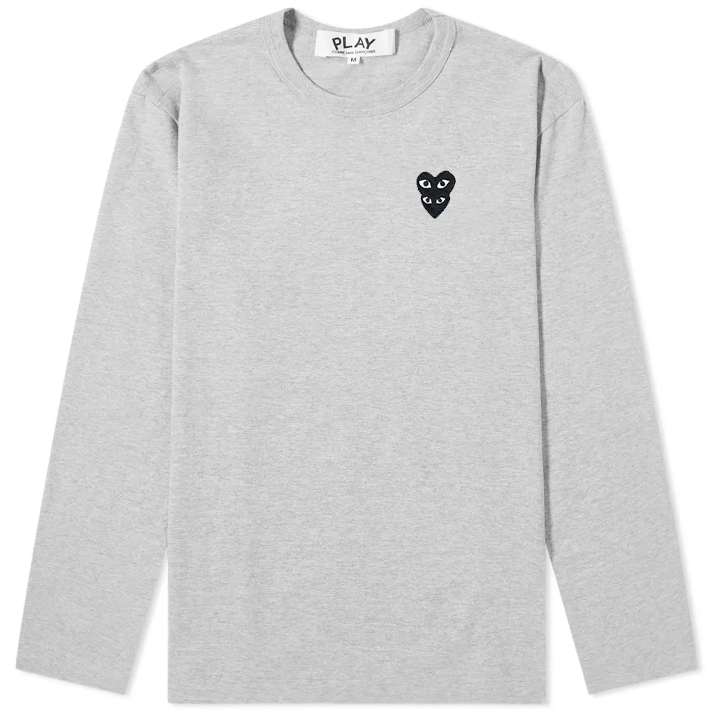 T-SHIRT A MANCHES LONGUE COMME DES GARCONS PLAY - GRIS ( OVERLAPPING HEART )
