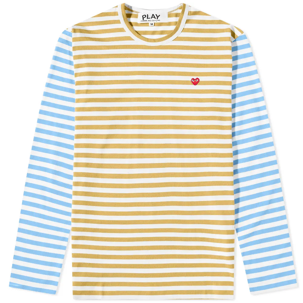 T-SHIRT A MANCHES LONGUE COMME DES GARCONS PLAY - RAYURES ( RED HEART )