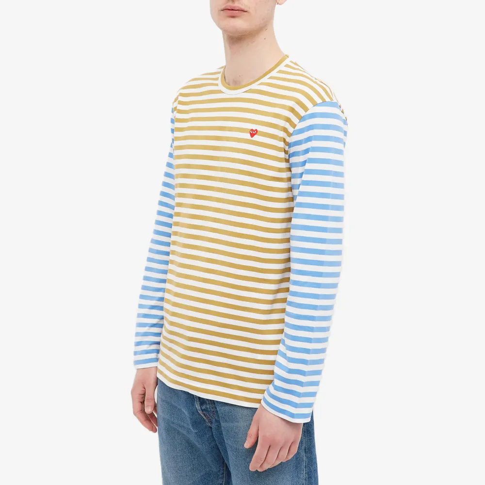 T-SHIRT A MANCHES LONGUE COMME DES GARCONS PLAY - RAYURES ( RED HEART )